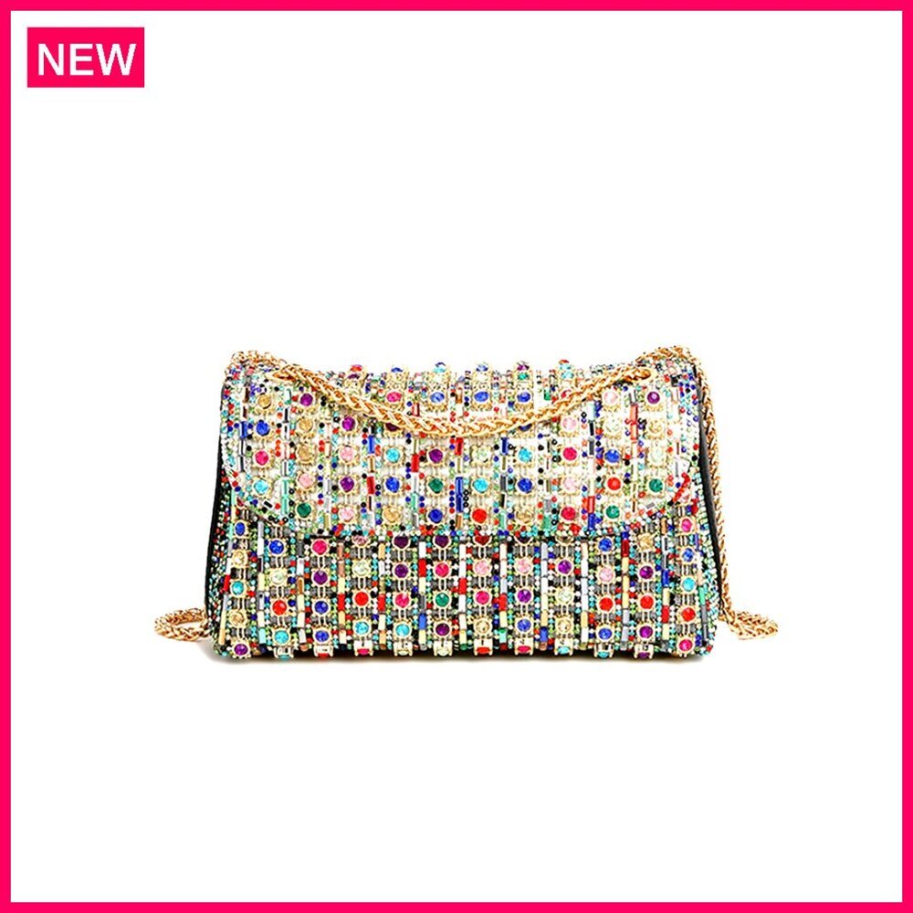 Rhinestone Evening Clutch with Chain Shoulder Bag for Prom Wedding